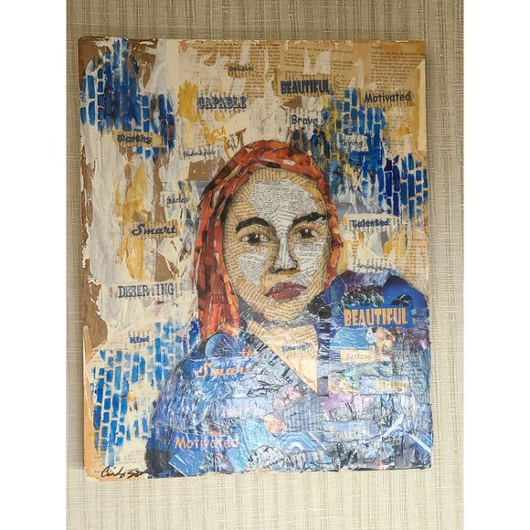 "I Am" Mixed Media Collage 16"x20" Torn Paper Art On Cradled‎ Wood Panel - Picture 2 of 8